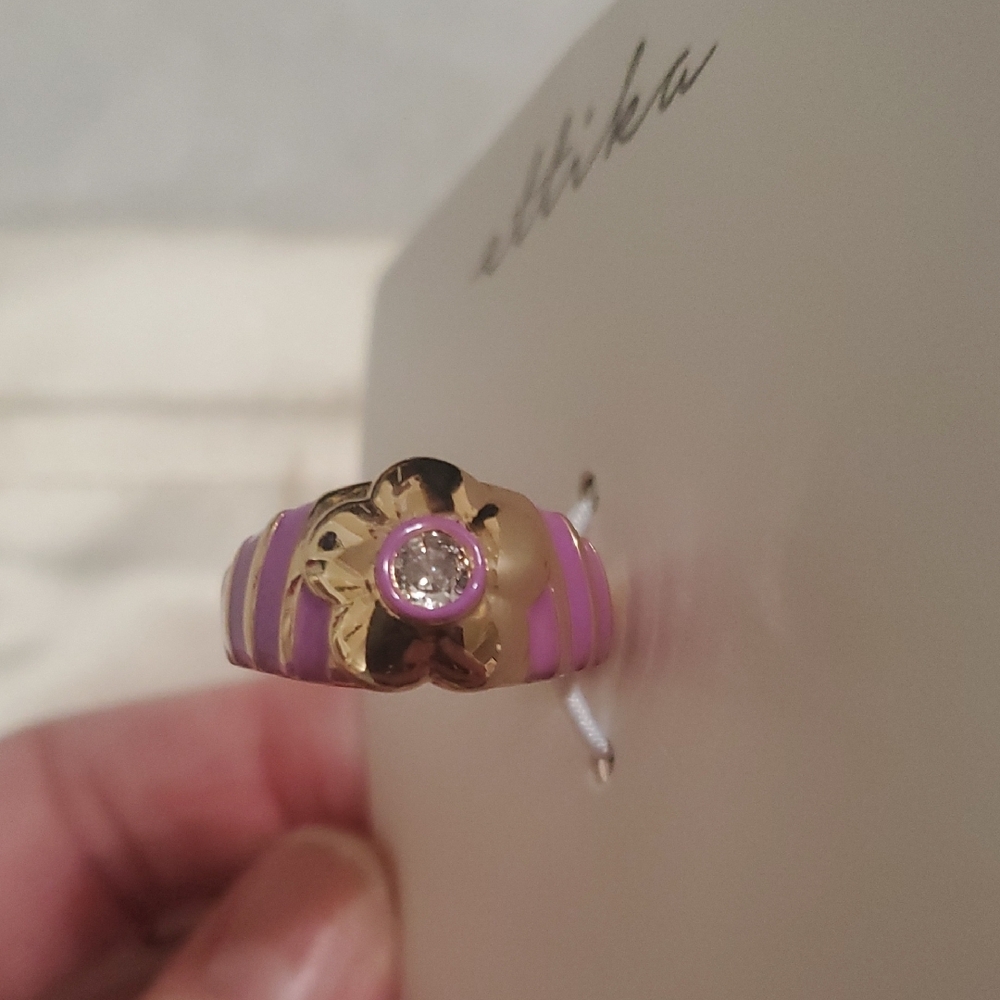 Ettika Gold and Pink Ring with Crystal